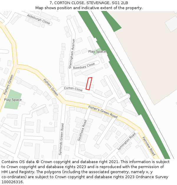 7, CORTON CLOSE, STEVENAGE, SG1 2LB: Location map and indicative extent of plot