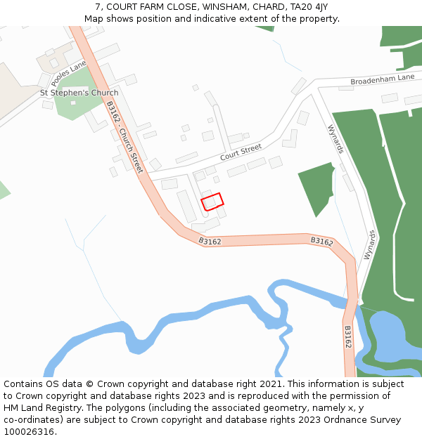 7, COURT FARM CLOSE, WINSHAM, CHARD, TA20 4JY: Location map and indicative extent of plot