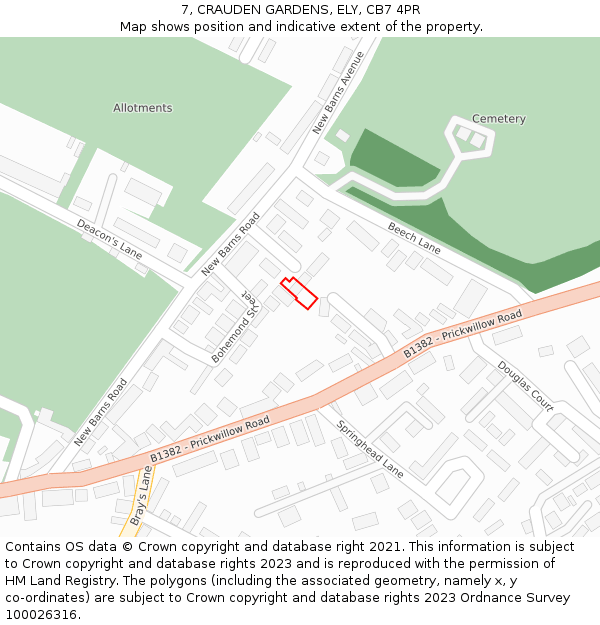 7, CRAUDEN GARDENS, ELY, CB7 4PR: Location map and indicative extent of plot