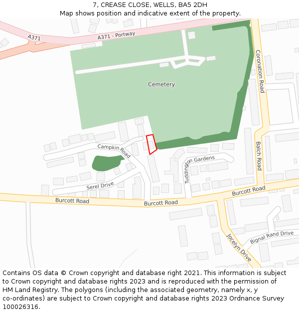 7, CREASE CLOSE, WELLS, BA5 2DH: Location map and indicative extent of plot