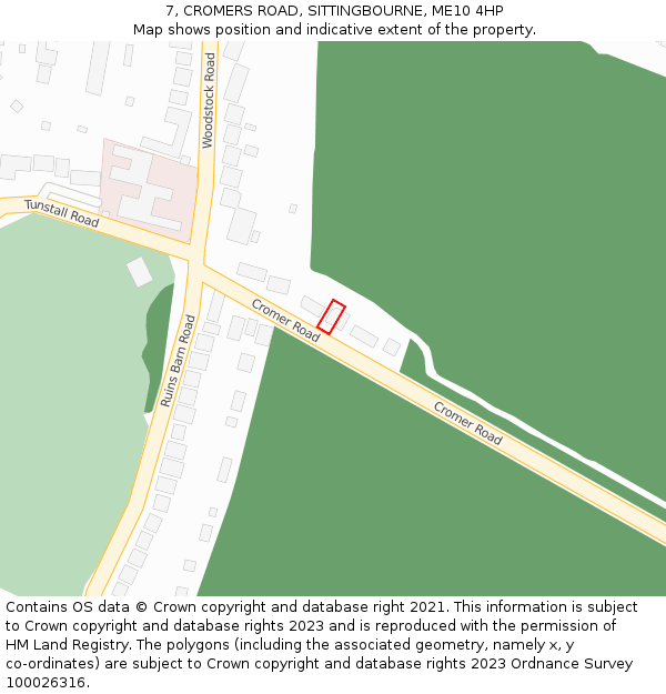 7, CROMERS ROAD, SITTINGBOURNE, ME10 4HP: Location map and indicative extent of plot