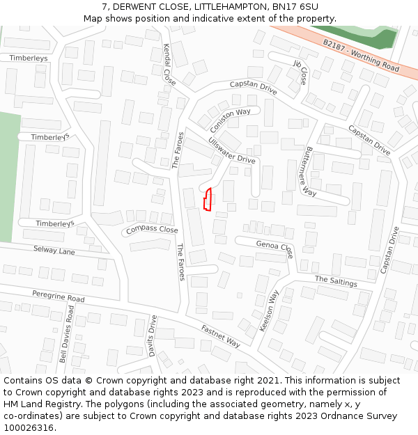 7, DERWENT CLOSE, LITTLEHAMPTON, BN17 6SU: Location map and indicative extent of plot