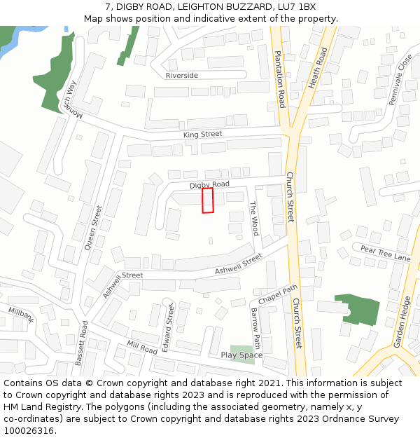 7, DIGBY ROAD, LEIGHTON BUZZARD, LU7 1BX: Location map and indicative extent of plot