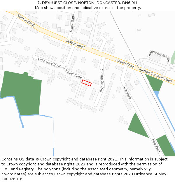 7, DRYHURST CLOSE, NORTON, DONCASTER, DN6 9LL: Location map and indicative extent of plot