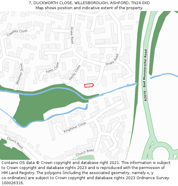 7, DUCKWORTH CLOSE, WILLESBOROUGH, ASHFORD, TN24 0XD: Location map and indicative extent of plot