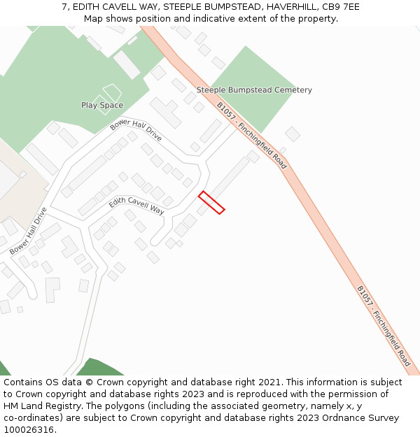 7, EDITH CAVELL WAY, STEEPLE BUMPSTEAD, HAVERHILL, CB9 7EE: Location map and indicative extent of plot