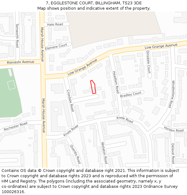 7, EGGLESTONE COURT, BILLINGHAM, TS23 3DE: Location map and indicative extent of plot