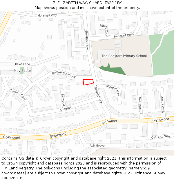 7, ELIZABETH WAY, CHARD, TA20 1BY: Location map and indicative extent of plot