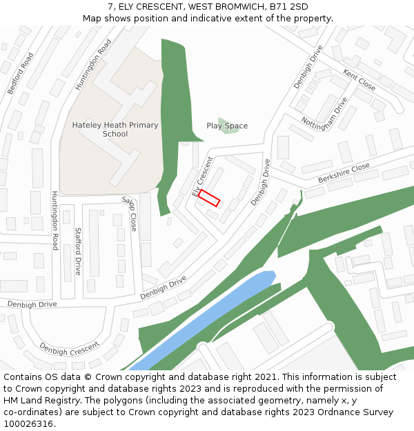 7, ELY CRESCENT, WEST BROMWICH, B71 2SD: Location map and indicative extent of plot