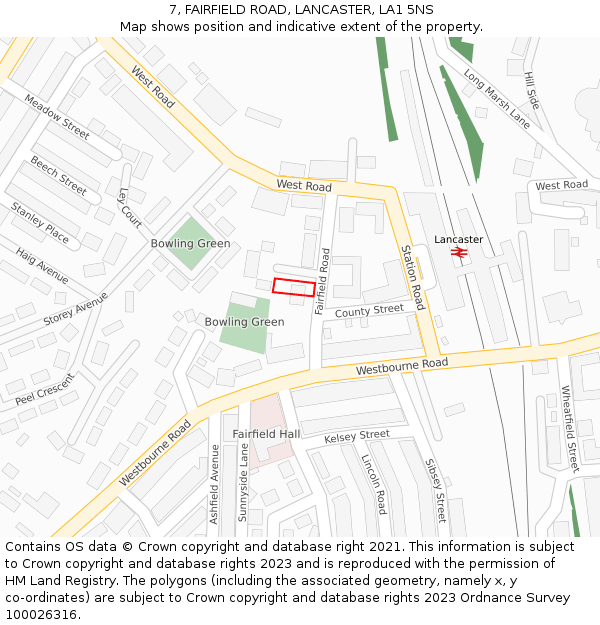 7, FAIRFIELD ROAD, LANCASTER, LA1 5NS: Location map and indicative extent of plot