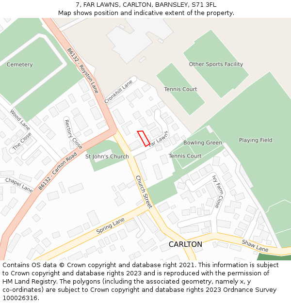 7, FAR LAWNS, CARLTON, BARNSLEY, S71 3FL: Location map and indicative extent of plot