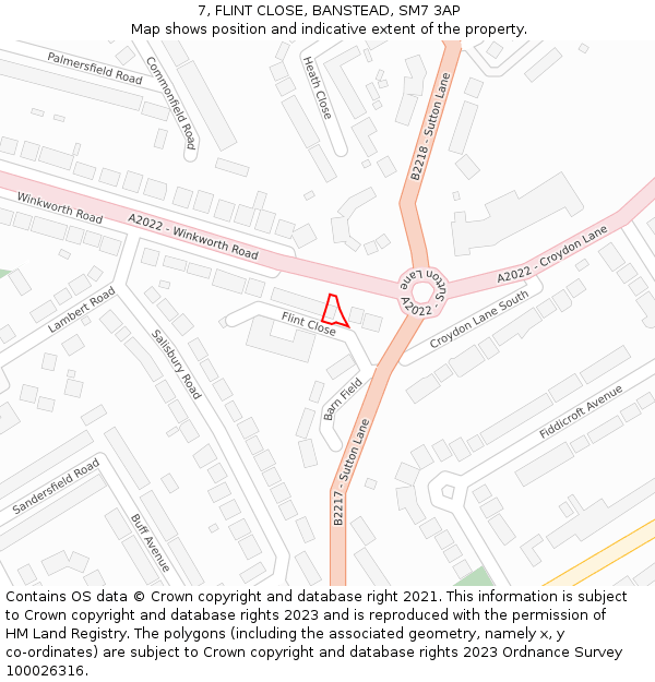 7, FLINT CLOSE, BANSTEAD, SM7 3AP: Location map and indicative extent of plot