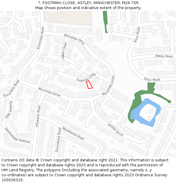 7, FOOTMAN CLOSE, ASTLEY, MANCHESTER, M29 7SR: Location map and indicative extent of plot