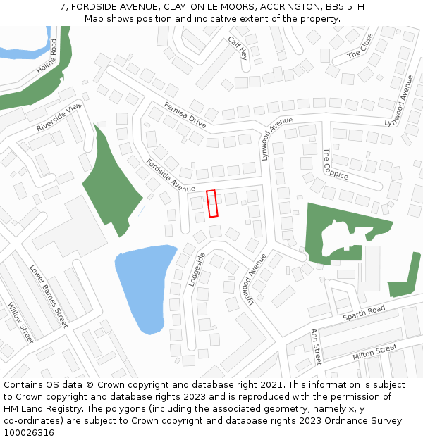 7, FORDSIDE AVENUE, CLAYTON LE MOORS, ACCRINGTON, BB5 5TH: Location map and indicative extent of plot