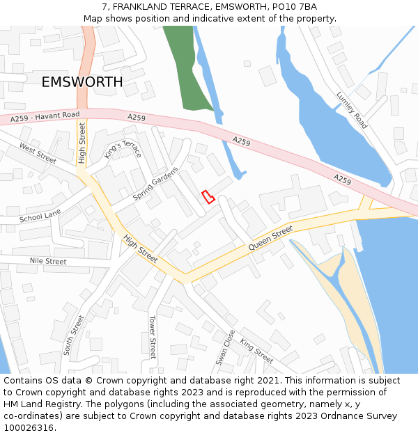 7, FRANKLAND TERRACE, EMSWORTH, PO10 7BA: Location map and indicative extent of plot