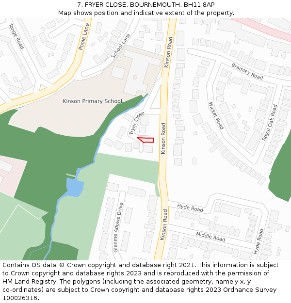 7, FRYER CLOSE, BOURNEMOUTH, BH11 8AP: Location map and indicative extent of plot