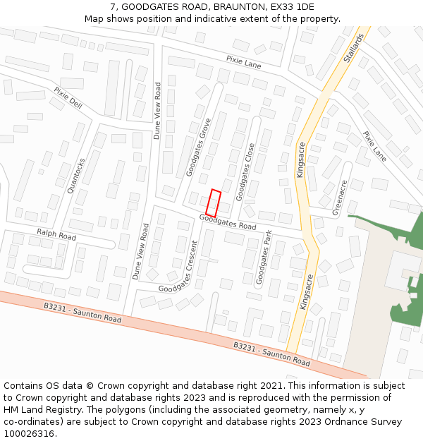 7, GOODGATES ROAD, BRAUNTON, EX33 1DE: Location map and indicative extent of plot