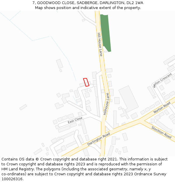 7, GOODWOOD CLOSE, SADBERGE, DARLINGTON, DL2 1WA: Location map and indicative extent of plot