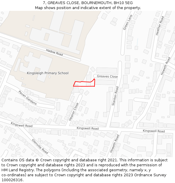 7, GREAVES CLOSE, BOURNEMOUTH, BH10 5EG: Location map and indicative extent of plot