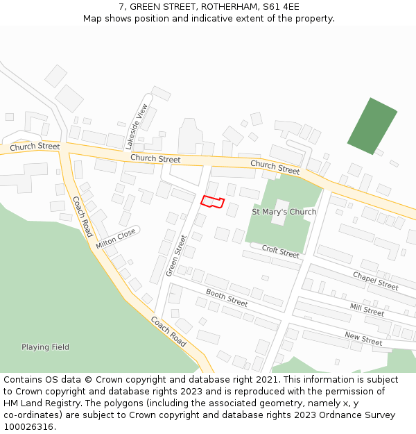 7, GREEN STREET, ROTHERHAM, S61 4EE: Location map and indicative extent of plot