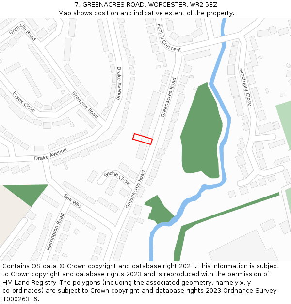 7, GREENACRES ROAD, WORCESTER, WR2 5EZ: Location map and indicative extent of plot