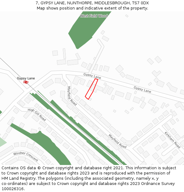 7, GYPSY LANE, NUNTHORPE, MIDDLESBROUGH, TS7 0DX: Location map and indicative extent of plot