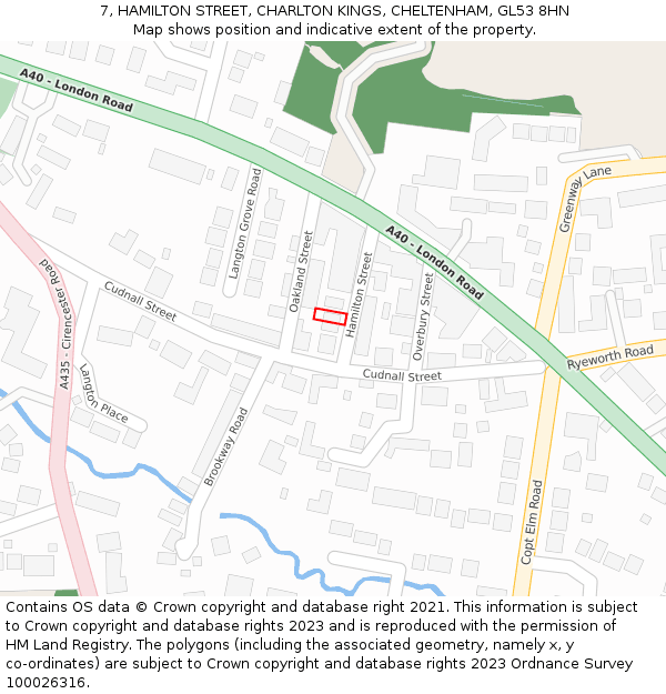 7, HAMILTON STREET, CHARLTON KINGS, CHELTENHAM, GL53 8HN: Location map and indicative extent of plot