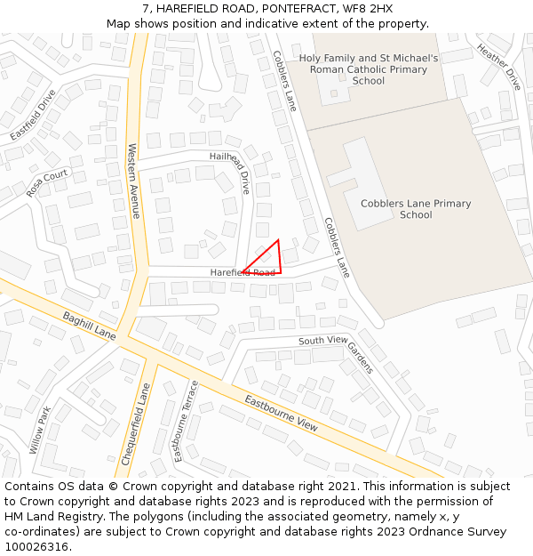 7, HAREFIELD ROAD, PONTEFRACT, WF8 2HX: Location map and indicative extent of plot