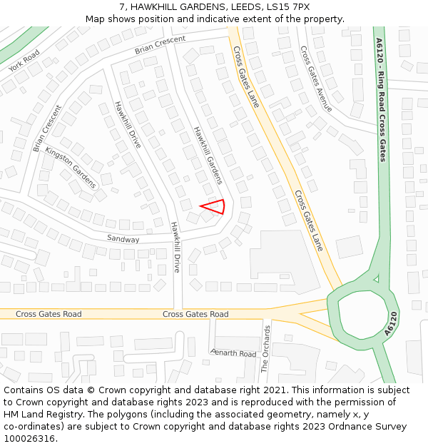 7, HAWKHILL GARDENS, LEEDS, LS15 7PX: Location map and indicative extent of plot