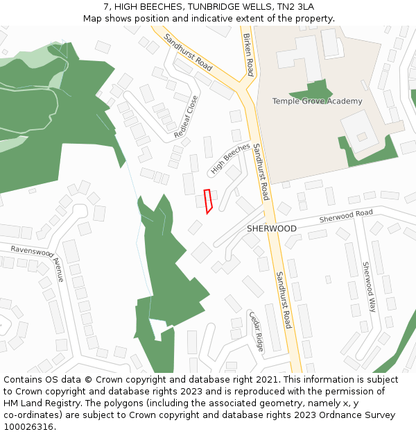 7, HIGH BEECHES, TUNBRIDGE WELLS, TN2 3LA: Location map and indicative extent of plot