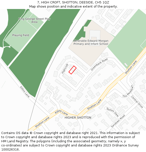 7, HIGH CROFT, SHOTTON, DEESIDE, CH5 1QZ: Location map and indicative extent of plot