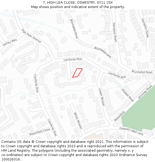 7, HIGH LEA CLOSE, OSWESTRY, SY11 1SX: Location map and indicative extent of plot