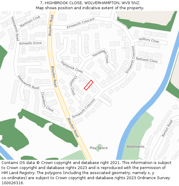 7, HIGHBROOK CLOSE, WOLVERHAMPTON, WV9 5NZ: Location map and indicative extent of plot