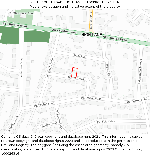 7, HILLCOURT ROAD, HIGH LANE, STOCKPORT, SK6 8HN: Location map and indicative extent of plot