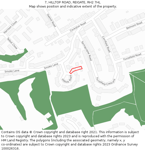 7, HILLTOP ROAD, REIGATE, RH2 7HL: Location map and indicative extent of plot