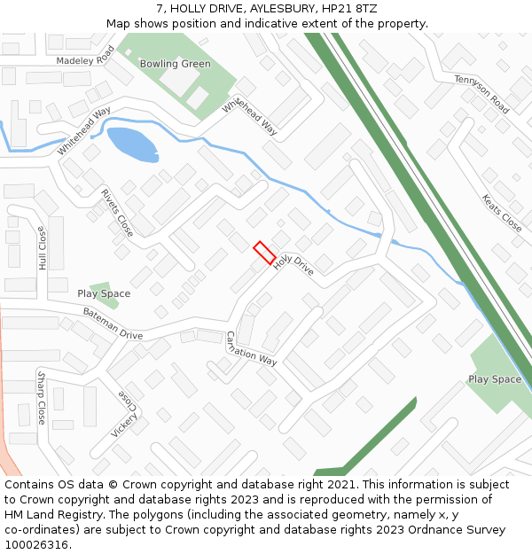 7, HOLLY DRIVE, AYLESBURY, HP21 8TZ: Location map and indicative extent of plot