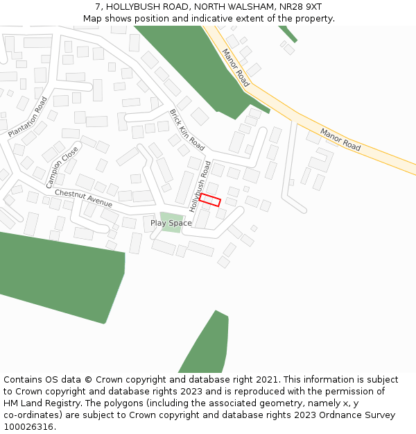 7, HOLLYBUSH ROAD, NORTH WALSHAM, NR28 9XT: Location map and indicative extent of plot