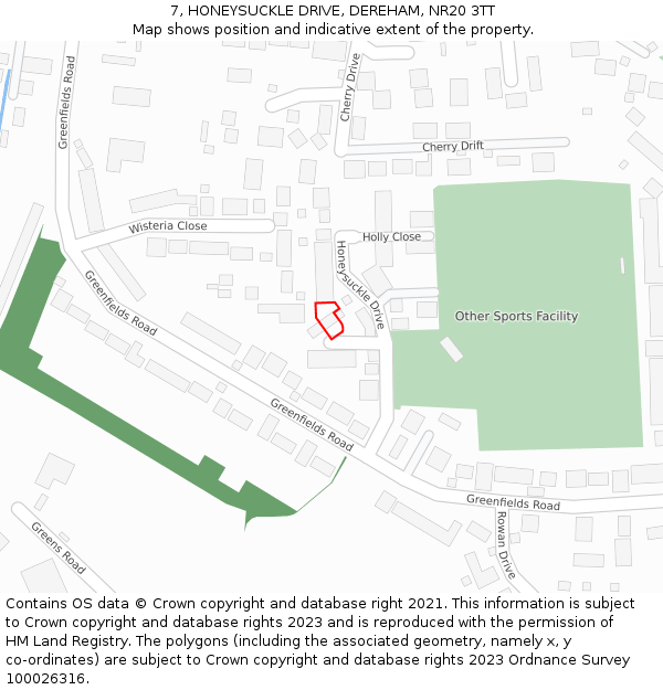 7, HONEYSUCKLE DRIVE, DEREHAM, NR20 3TT: Location map and indicative extent of plot