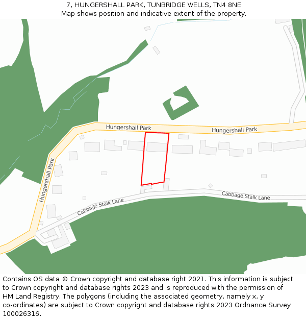 7, HUNGERSHALL PARK, TUNBRIDGE WELLS, TN4 8NE: Location map and indicative extent of plot