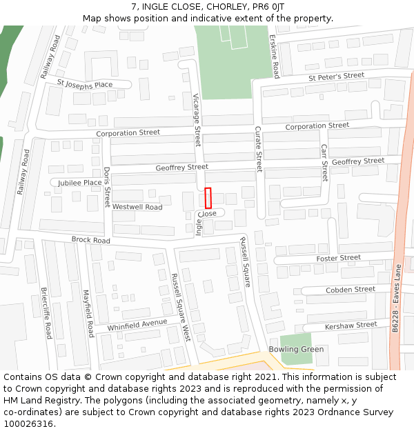 7, INGLE CLOSE, CHORLEY, PR6 0JT: Location map and indicative extent of plot