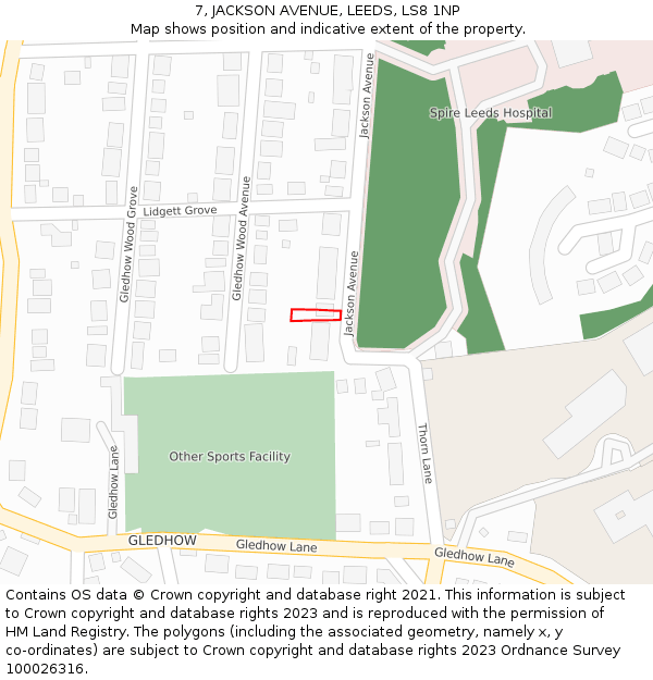 7, JACKSON AVENUE, LEEDS, LS8 1NP: Location map and indicative extent of plot