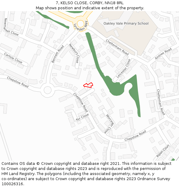 7, KELSO CLOSE, CORBY, NN18 8RL: Location map and indicative extent of plot