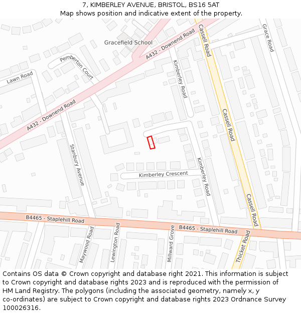 7, KIMBERLEY AVENUE, BRISTOL, BS16 5AT: Location map and indicative extent of plot