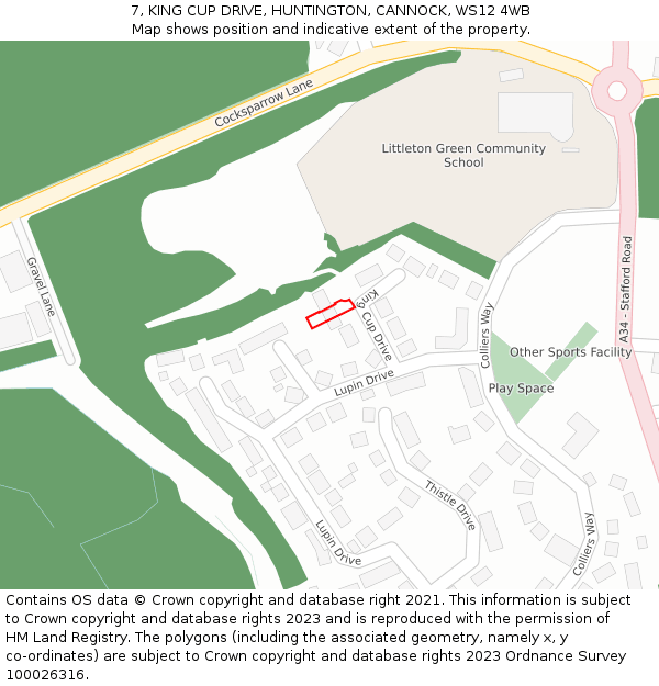 7, KING CUP DRIVE, HUNTINGTON, CANNOCK, WS12 4WB: Location map and indicative extent of plot