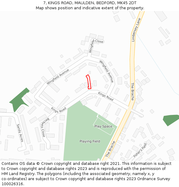 7, KINGS ROAD, MAULDEN, BEDFORD, MK45 2DT: Location map and indicative extent of plot