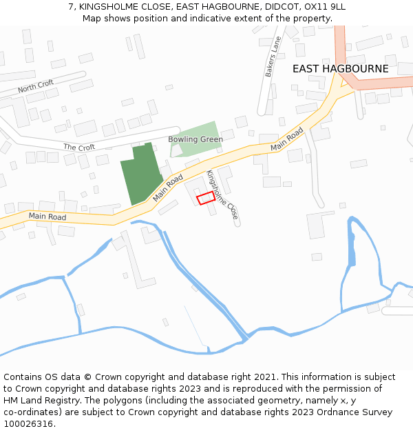 7, KINGSHOLME CLOSE, EAST HAGBOURNE, DIDCOT, OX11 9LL: Location map and indicative extent of plot