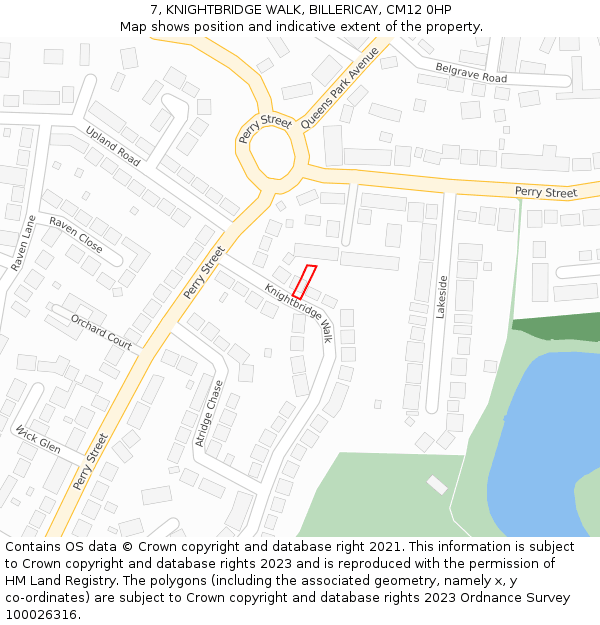 7, KNIGHTBRIDGE WALK, BILLERICAY, CM12 0HP: Location map and indicative extent of plot