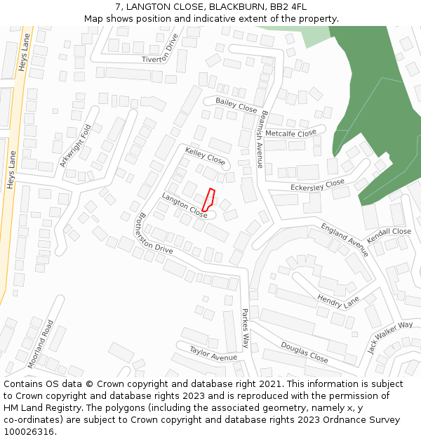 7, LANGTON CLOSE, BLACKBURN, BB2 4FL: Location map and indicative extent of plot