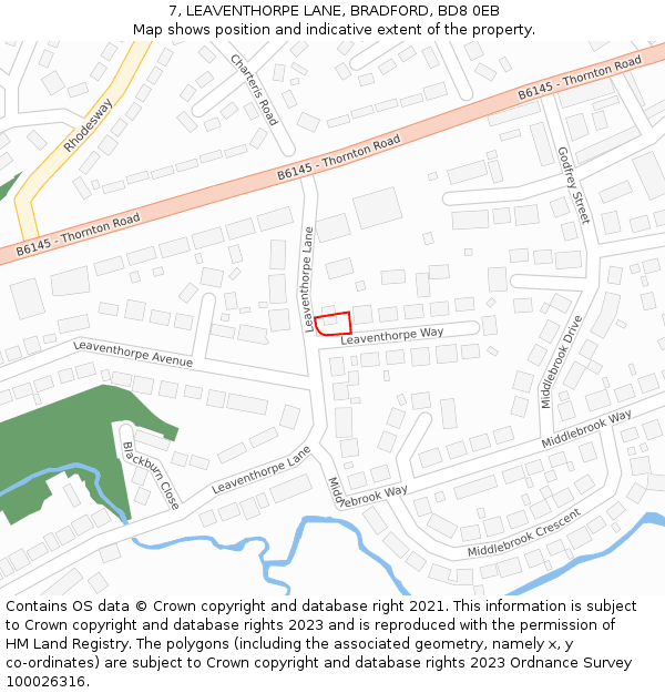 7, LEAVENTHORPE LANE, BRADFORD, BD8 0EB: Location map and indicative extent of plot