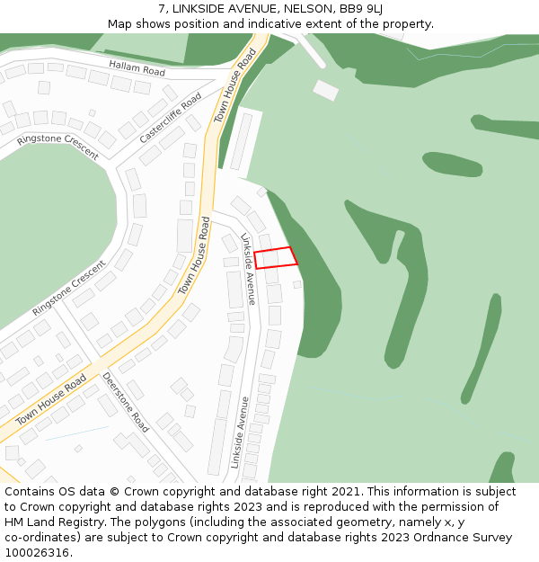 7, LINKSIDE AVENUE, NELSON, BB9 9LJ: Location map and indicative extent of plot
